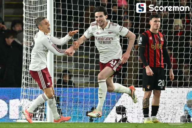 '라이스 2골' EPL 선두 아스널, 본머스 3-2 제압… 5연승 질주